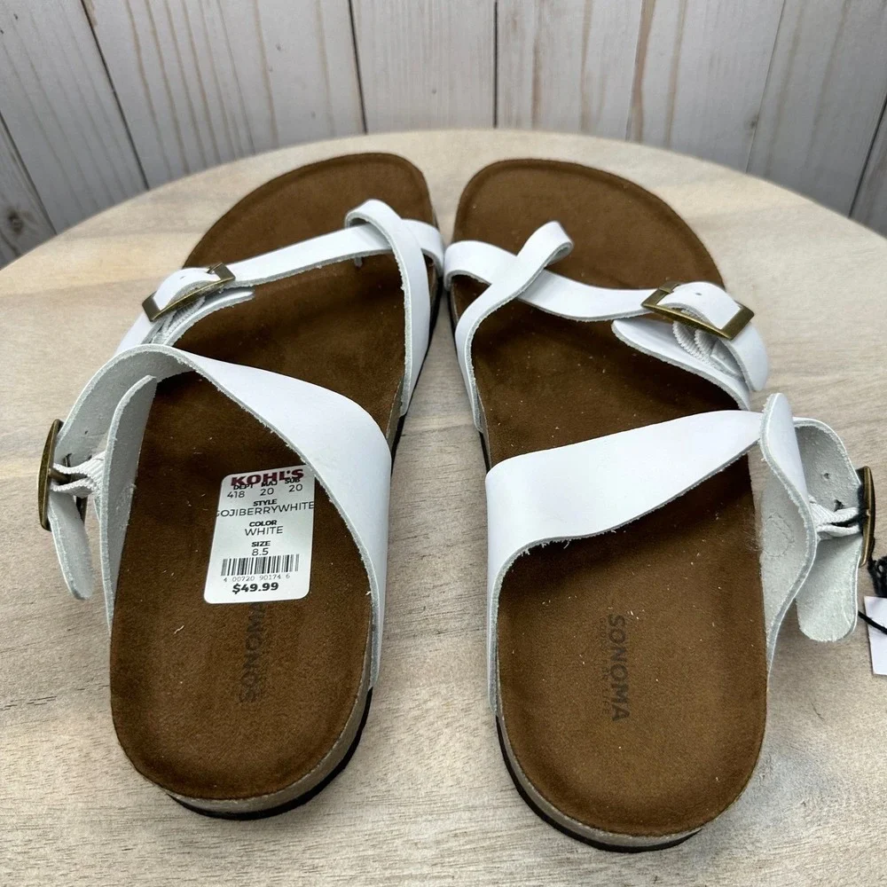 Sonoma Gojiberry Sandals Womens 8.5 White Leather Comfort Slip On New